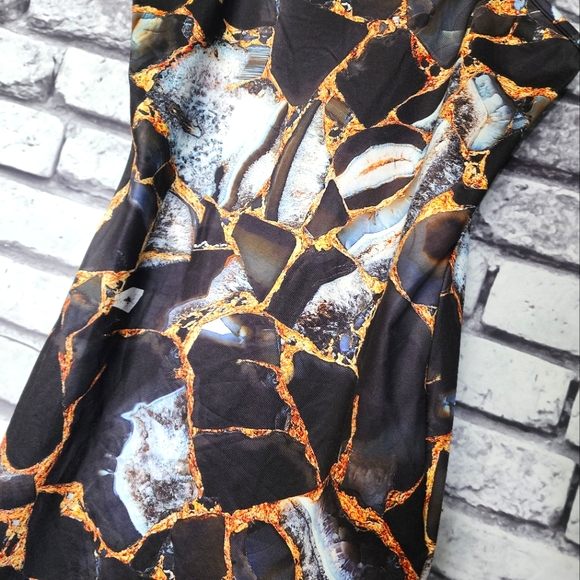 Black White & Gold Print Mini Dress - M - Picture 4 of 4